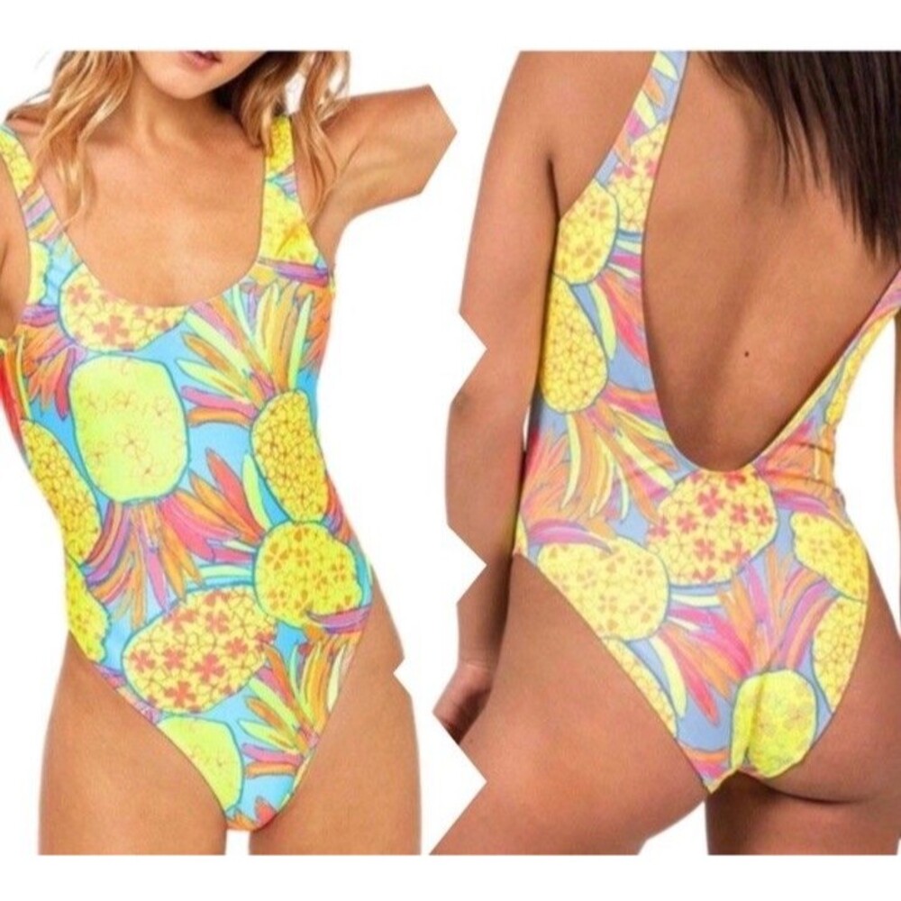 Chubbies Women’s Bathing Suit One Piece Pineapple Retro Neon Sz Med Vacation